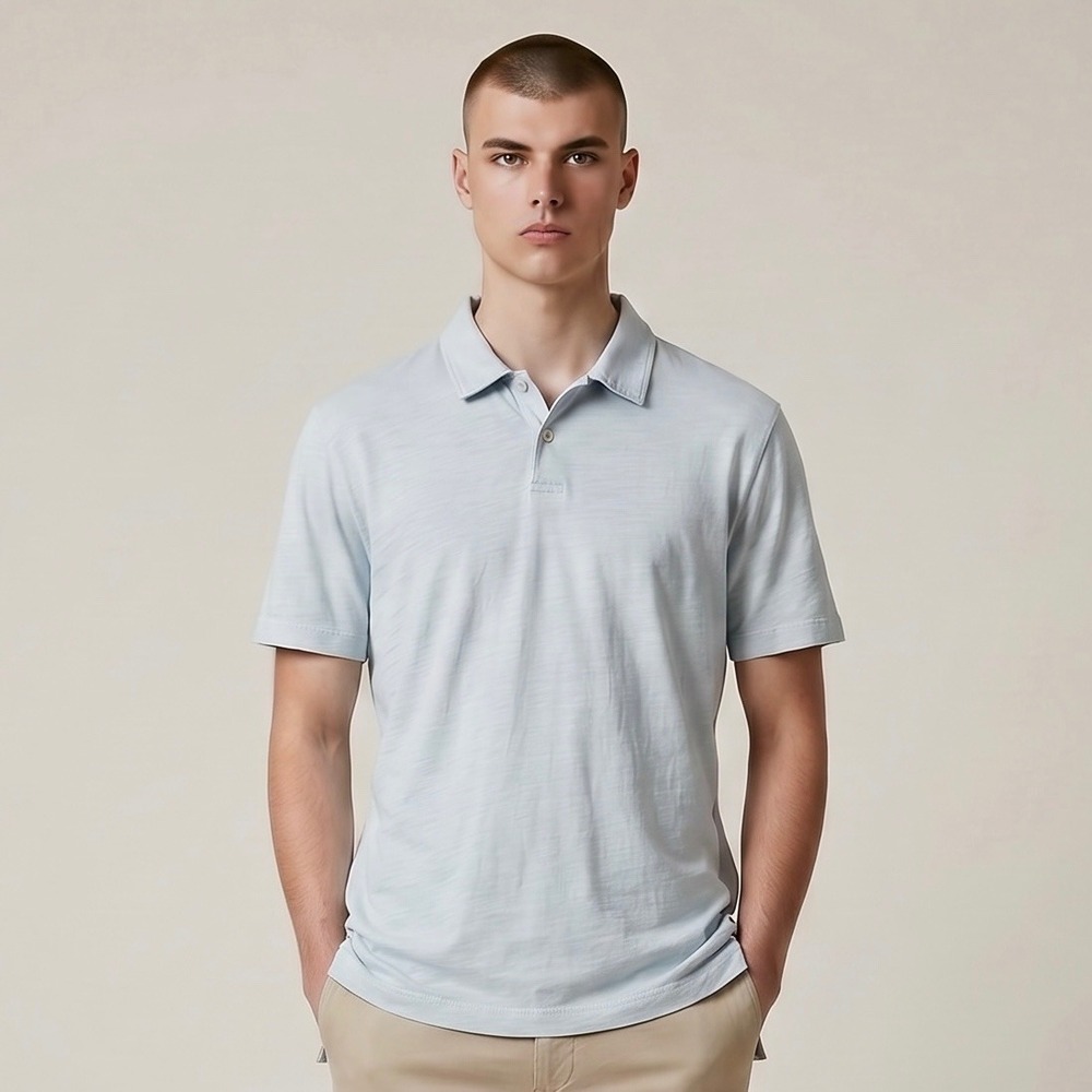 James Perse Polo Shirt Mens 2 Light Blue Sueded Jersey Supima Cotton USA Made